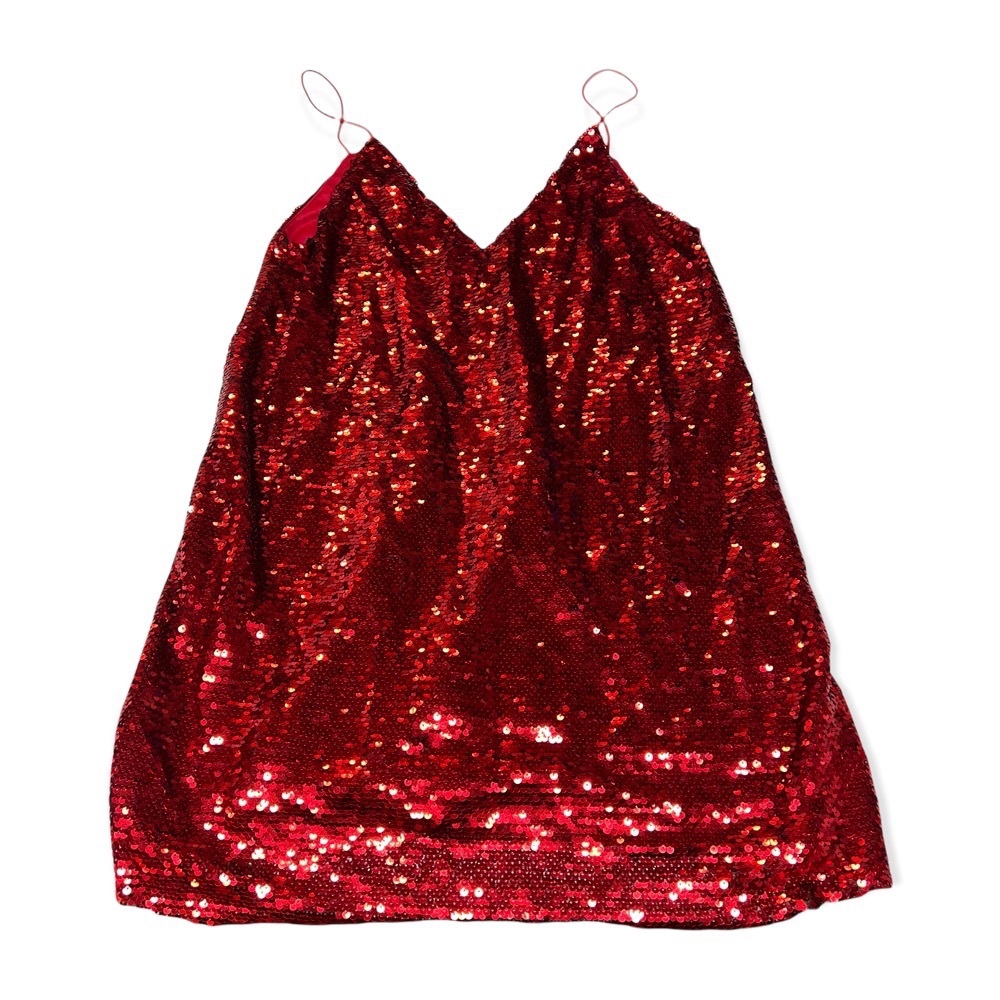 Red Sequin Glitter Spaghetti Strap Mini Dress - image 1